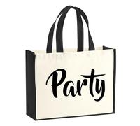 huuraa sacco di juta Party Schriftzug Borsa per la spesa Gift Shopper nera 21 litri juta e cotone Party Schriftzug idea regalo