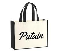 huuraa sacco di juta Putain Borsa per la spesa Gift Shopper nera 21 litri juta e cotone Putain idea regalo