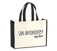 huuraa sacco di juta San Antonio my love Borsa per la spesa Gift Shopper nera 21 litri juta e cotone San Antonio my love idea regalo