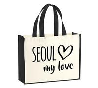 huuraa sacco di juta Seoul my love Borsa per la spesa Gift Shopper nera 21 litri juta e cotone Seoul my love idea regalo
