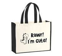 huuraa sacco di juta T-Rex Borsa per la spesa Gift Shopper nera 21 litri juta e cotone T-Rex idea regalo