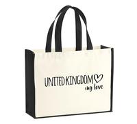 huuraa sacco di juta United Kingdom my love Borsa per la spesa Gift Shopper nera 21 litri juta e cotone United Kingdom my love idea regalo