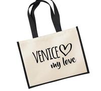 huuraa sacco di juta Venice my love Borsa per la spesa Gift Shopper nera 21 litri juta e cotone Venice my love idea regalo
