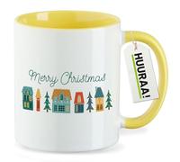huuraa tazza da tè Merry Christmas Pueblo navideño Tazza in ceramica regalo gialla 330ml Merry Christmas Pueblo navideño Sorpresa