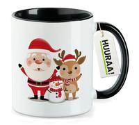 huuraa tazza di caffè Papá Noel, Rudolph y muñeco de nieve Tazza regalo nera 330ml Papá Noel, Rudolph y muñeco de nieve Presente
