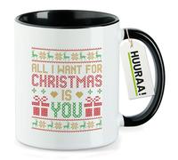huuraa tazza di caffè Ugly Christmas All I want is you Tazza regalo nera 330ml Ugly Christmas All I want is you Presente