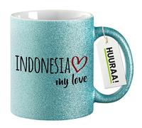 huuraa tazza glitterata Indonesia my love Tazza regalo blu 330ml Indonesia my love Presente