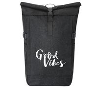 huuraa zaino da corriere Good Vibes Schriftzug Zaino regalo nero melange 30-44 litri roll-top fairtrade Good Vibes Schriftzug Presente