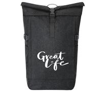 huuraa zaino da corriere Great Life Schriftzug Zaino regalo nero melange 30-44 litri roll-top fairtrade Great Life Schriftzug Presente