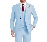 HUUTOE Conjunto de esmoquin de 3 piezas para hombre, ajustado, para padrinos de boda, graduación, negocios, chaqueta, chaleco y pantalones, Azul claro, Medium