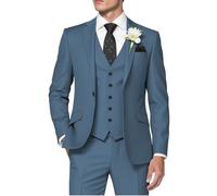 HUUTOE Traje de 3 piezas ajustado para hombre con blazer, chaleco y pantalón de esmoquin, para el verano, boda, baile de fin de año, negocios, gris/azul, L