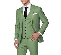 HUUTOE Traje de 3 piezas ajustado para hombre con blazer, chaleco y pantalón de esmoquin, para el verano, boda, baile de fin de año, negocios, verde claro, XXL