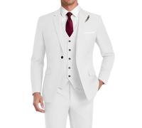 HUUTOE - Traje de 3 piezas elegante para hombre, para boda, baile de fin de año, negocios, blazer de un botón, chaqueta, chaleco y pantalón, esmoquin, blanco, L
