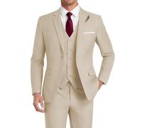 HUUTOE Traje de 3 piezas para hombre, ajustado, para boda, padrinos de boda, graduación, negocios, un botón, chaqueta, chaleco, pantalones, esmoquin, Beige, Small