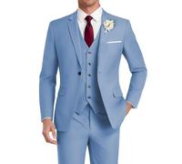 HUUTOE Traje de 3 piezas para hombre, ajustado, para boda, padrinos de boda, graduación, negocios, un botón, chaqueta, chaleco, pantalones, esmoquin, Azul (Dusty Blue), Medium