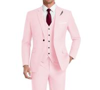HUUTOE Traje de 3 piezas para hombre, ajustado, para boda, padrinos de boda, graduación, negocios, un botón, chaqueta, chaleco, pantalones, esmoquin, Rosa claro, Large