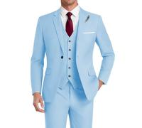 HUUTOE Traje de 3 piezas para hombre, ajustado, para boda, padrinos de boda, graduación, negocios, un botón, chaqueta, chaleco, pantalones, esmoquin, Azul/claro, Medium