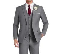HUUTOE Traje de 3 piezas para hombre, ajustado, para boda, padrinos de boda, graduación, negocios, un botón, chaqueta, chaleco, pantalones, esmoquin, Gris, XXX-Large
