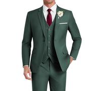 HUUTOE Traje de 3 piezas para hombre, ajustado, para boda, padrinos de boda, graduación, negocios, un botón, chaqueta, chaleco y pantalones, conjunto de esmoquin, Verde oscuro, Medium