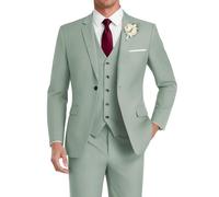 HUUTOE Traje de 3 Piezas para Hombre, Ajustado, para Boda, Padrinos de Boda, graduación, Negocios, un botón, Chaqueta, Chaleco, Pantalones, Esmoquin, Verde (Dusty Green), Medium