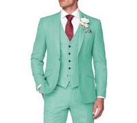 HUUTOE Traje de 3 piezas para hombre, ajustado, para negocios, boda, padrinos de boda, graduación, traje de un botón, chaqueta, chaleco, pantalones, esmoquin, Verde (Mint Green), X-Large