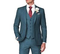 HUUTOE Traje de 3 piezas para hombre, ajustado, para negocios, boda, padrinos de boda, graduación, traje de un botón, chaqueta, chaleco, pantalones, esmoquin, verde azulado, 4X-Large