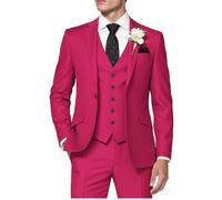 HUUTOE Traje de 3 piezas para hombre, ajuste delgado, para graduación, boda, traje de verano, chaqueta, chaleco, pantalones, esmoquin, Rosa fuerte, X-Large