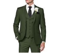 HUUTOE Traje de 3 piezas para hombre, ajuste delgado, para graduación, boda, traje de verano, chaqueta, chaleco, pantalones, esmoquin, Verde bosque, Medium
