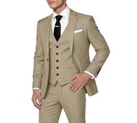 HUUTOE Traje de 3 piezas para hombre, ajuste delgado, para graduación, boda, traje de verano, chaqueta, chaleco, pantalones, esmoquin, Caqui, Small
