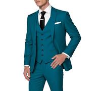 Huutoe Traje de 3 piezas para hombre, corte ajustado, para el trabajo, boda, baile de graduación - Chaqueta blazer con un botón, chaleco, pantalones - Esmoquin, Teal, S