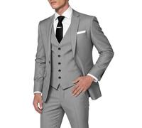 Huutoe Traje de 3 piezas para hombre, corte ajustado, para el trabajo, boda, baile de graduación - Chaqueta blazer con un botón, chaleco, pantalones - Esmoquin, gris claro, M