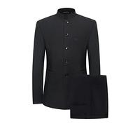 HUUTOE Traje de cuello mandarín para hombre, 2 piezas, traje de túnica china, uniforme formal tradicional para bodas y festivales, negro, 42