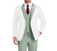 HUUTOE - Traje de tres piezas para hombre, corte ajustado, para bodas, padrinos de boda, bailes de graduación y negocios, conjunto de chaqueta Blazer de un botón, chaleco y pantalones de esmoquin