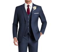 HUUTOE - Traje de tres piezas para hombre, corte ajustado, para bodas, padrinos de boda, bailes de graduación y negocios, conjunto de saco de esmóquin con un botón, chaqueta Blazer, chaleco y