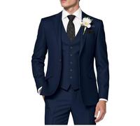 HUUTOE Trajes de 3 piezas para hombre, ajuste delgado, trajes de boda para hombre, vestido de graduación, traje de verano, chaqueta, chaleco, pantalones, esmoquin para hombre, Azul marino, Small