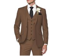 HUUTOE Trajes de 3 piezas para hombre, ajuste delgado, trajes de boda para hombre, vestido de graduación, traje de verano, chaqueta, chaleco, pantalones, esmoquin para hombre, Marrón, X-Large