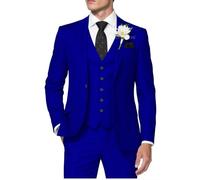 HUUTOE Trajes de 3 piezas para hombre, ajuste delgado, trajes de graduación para hombre, vestido de boda, traje de verano, chaqueta, chaleco, pantalones, esmoquin, Azul Real, Large
