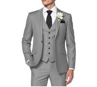 HUUTOE Trajes de 3 piezas para hombre, ajuste delgado, trajes de graduación para hombre, vestido de boda, traje de verano, chaqueta, chaleco, pantalones, esmoquin, Gris claro, Large