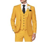 HUUTOE Trajes de 3 piezas para hombre, ajuste delgado, trajes de graduación para hombre, vestido de boda, traje de verano, chaqueta, chaleco, pantalones, esmoquin, Amarillo, Small