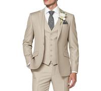 HUUTOE Trajes de 3 Piezas para Hombre, Ajuste Delgado, Trajes de graduación para Hombre, Vestido de Boda, Traje de Verano, Chaqueta, Chaleco, Pantalones, Esmoquin, Beige, XX-Large