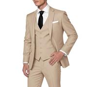 HUUTOE Trajes de 3 Piezas para Hombre, Ajuste Delgado, Trajes de graduación para Hombre, Vestido de Boda, Traje de Verano, Chaqueta, Chaleco, Pantalones, Esmoquin, Champán, Small
