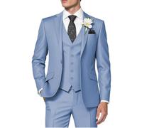 HUUTOE Trajes de 3 Piezas para Hombre, Ajuste Delgado, Trajes de graduación para Hombre, Vestido de Boda, Traje de Verano, Chaqueta, Chaleco, Pantalones, Esmoquin, Azul (Dusty Blue), Large