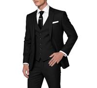 HUUTOE Trajes de 3 Piezas para Hombre, Ajuste Delgado, Trajes de graduación para Hombre, Vestido de Boda, Traje de Verano, Chaqueta, Chaleco, Pantalones, Esmoquin, Negro -, X-Large