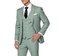 HUUTOE Trajes de 3 Piezas para Hombre, Ajuste Delgado, Trajes de graduación para Hombre, Vestido de Boda, Traje de Verano, Chaqueta, Chaleco, Pantalones, Esmoquin, Verde Salvia, X-Large