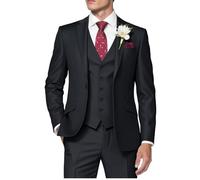 HUUTOE Trajes de 3 Piezas para Hombre, Ajuste Delgado, Trajes de graduación para Hombre, Vestido de Boda, Traje de Verano, Chaqueta, Chaleco, Pantalones, Esmoquin, Negro -, X-Large