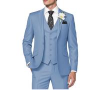 HUUTOE Trajes de 3 Piezas para Hombre, Ajuste Delgado, Trajes de graduación para Hombre, Vestido de Boda, Traje de Verano, Chaqueta, Chaleco, Pantalones, Esmoquin, Azul (Dusty Blue), Medium