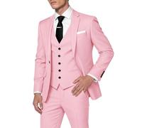 HUUTOE Trajes de 3 piezas para hombre, ajuste delgado, trajes de graduación para hombre, vestido de boda, traje de verano, chaqueta, chaleco, pantalones, esmoquin, Rosado, X-Large