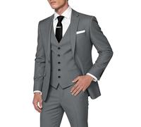 HUUTOE Trajes de 3 Piezas para Hombre, Ajuste Delgado, Trajes de graduación para Hombre, Vestido de Boda, Traje de Verano, Chaqueta, Chaleco, Pantalones, Esmoquin, Gris, X-Large
