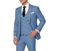 HUUTOE Trajes de 3 Piezas para Hombre, Ajuste Delgado, Trajes de graduación para Hombre, Vestido de Boda, Traje de Verano, Chaqueta, Chaleco, Pantalones, Esmoquin, Azul (Dusty Blue), Large