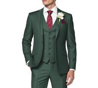 HUUTOE Trajes de 3 Piezas para Hombre, Ajuste Delgado, Trajes de graduación para Hombre, Vestido de Boda, Traje de Verano, Chaqueta, Chaleco, Pantalones, Esmoquin, Verde Oscuro, X-Large